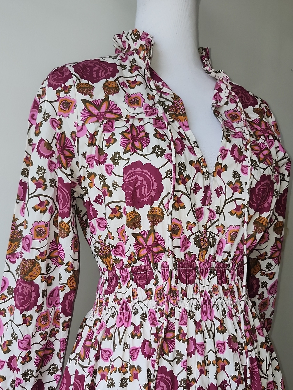 BEYOND BY VERA alice dress in tracht rose Cotton Size Small Ruffle Neck - Picture 4 of 12